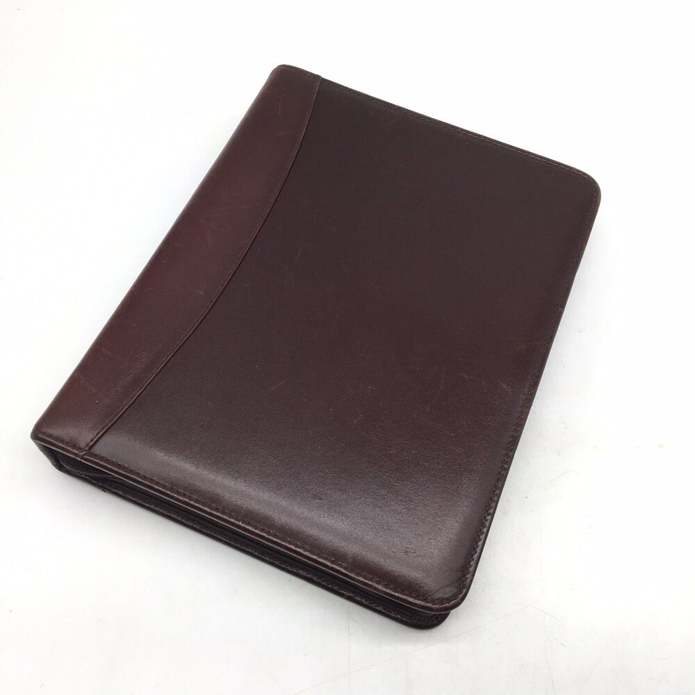 Vtg FRANKLIN COVEY Quest Brown Full Grain Leather 7 Ring Planner 9x11" Full Zip